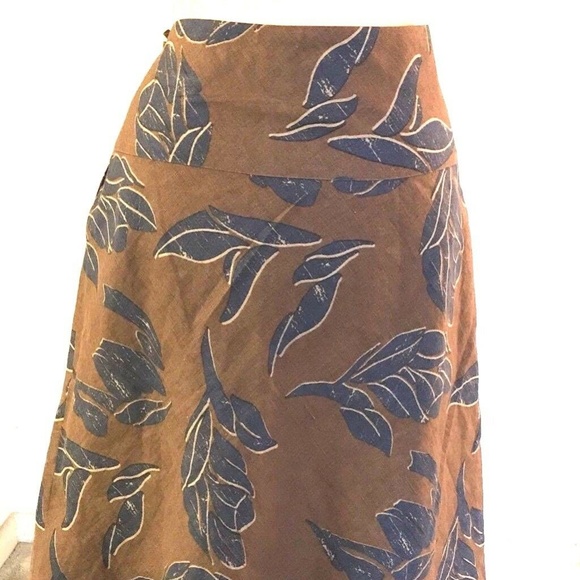 H M Skirts H M Brown Floral 100 Linen Yoke Skirt Poshmark